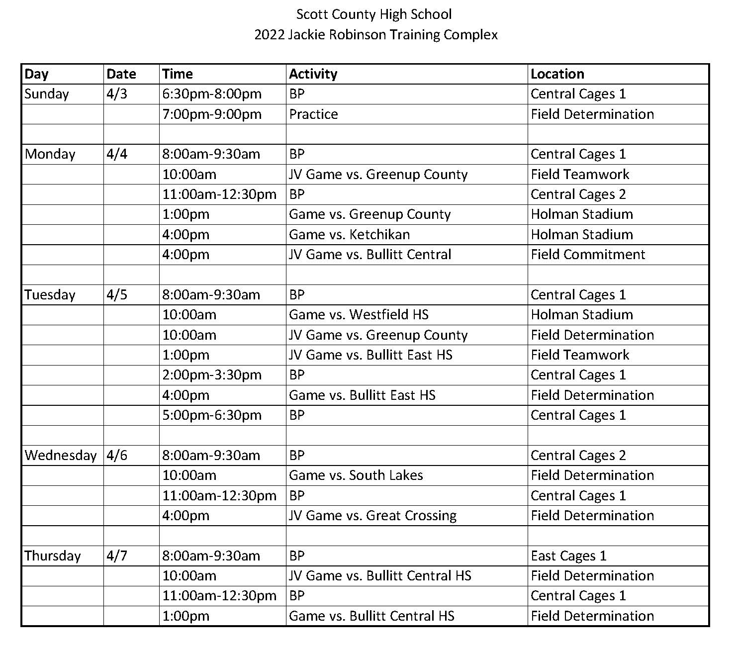 Baseball Team/Parent Info SCHS Cards