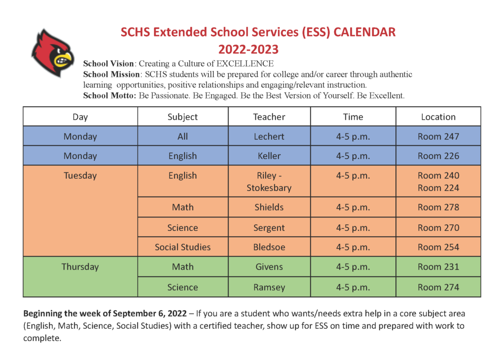 Counseling Calendar SCHS Cards